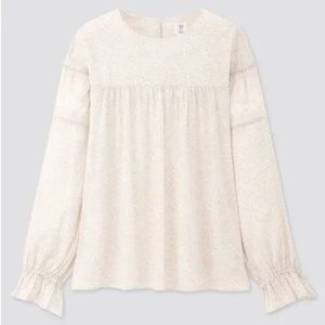 Anna Sui & Uniqlo collab cream beige boho cotton long sleeve peasant blouse NWT